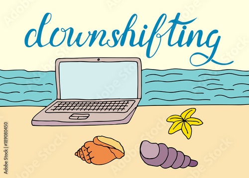 Colorful illustration of downshifting concept. Freelancer changes lifestyle.