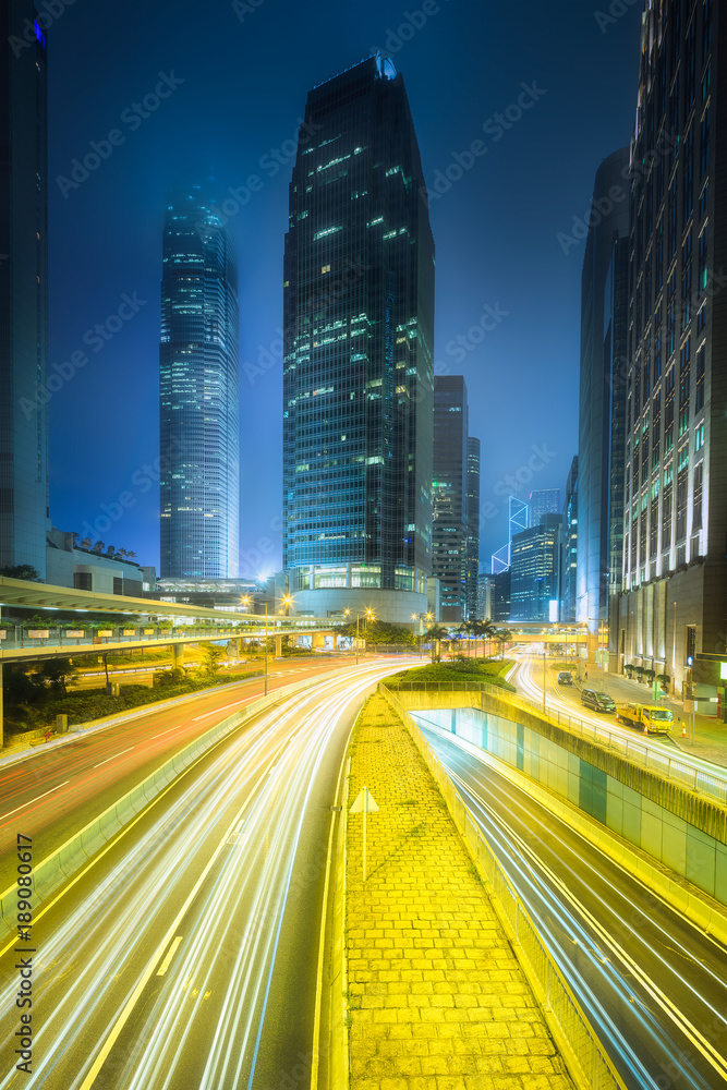 City street view and office buildings Hong Kong