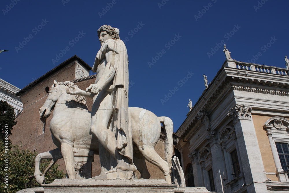 Piazza del Campidoglio - Statue of Castor at the Cordonata stairs in Rome, Italy