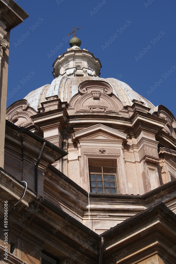 Church tower of the Saints Luca and Martina (Chiesa dei Santi Luca e Martina) in Rome, Italy