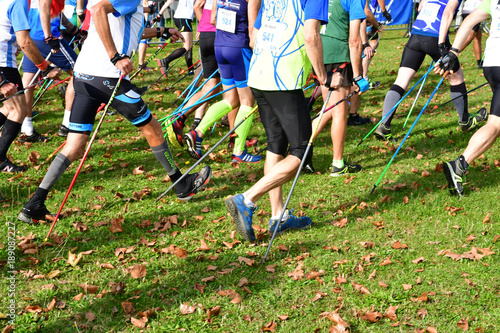 Verneuil sur Seine; France - september 23 2017 : Nordic walking on leisure base photo