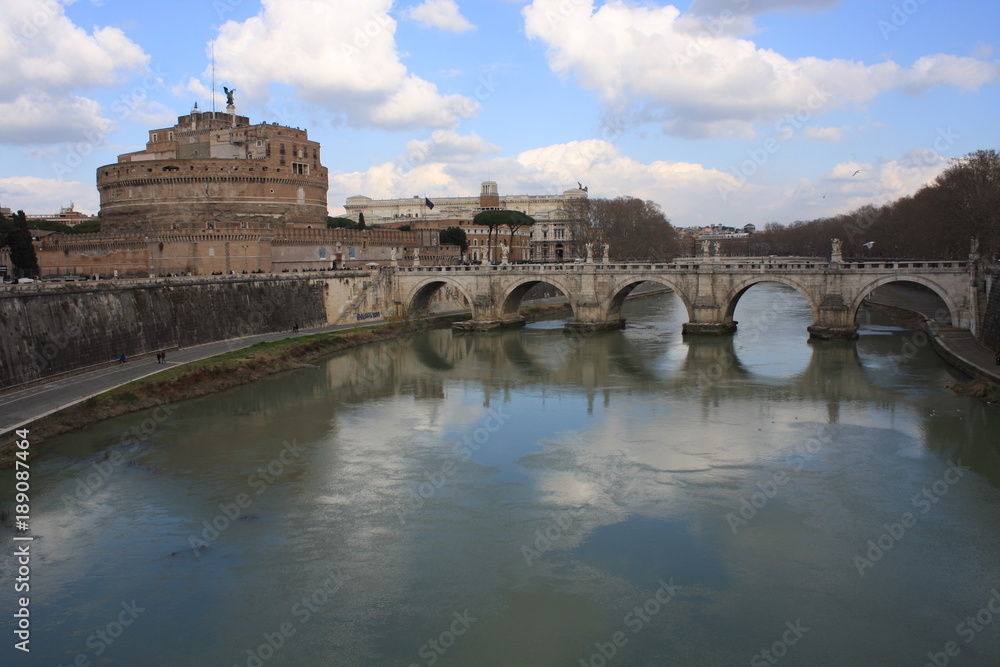 Saint Angel Castle and bridge, Rome. Italy.