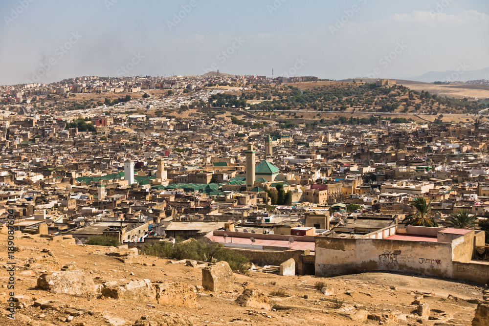 View from Merenides tombs to Fez cityscape, Morocco, Africa