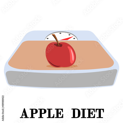 Apple diet scales. Picture of an apple on the scales. It motivates to go on a diet and lose weight.