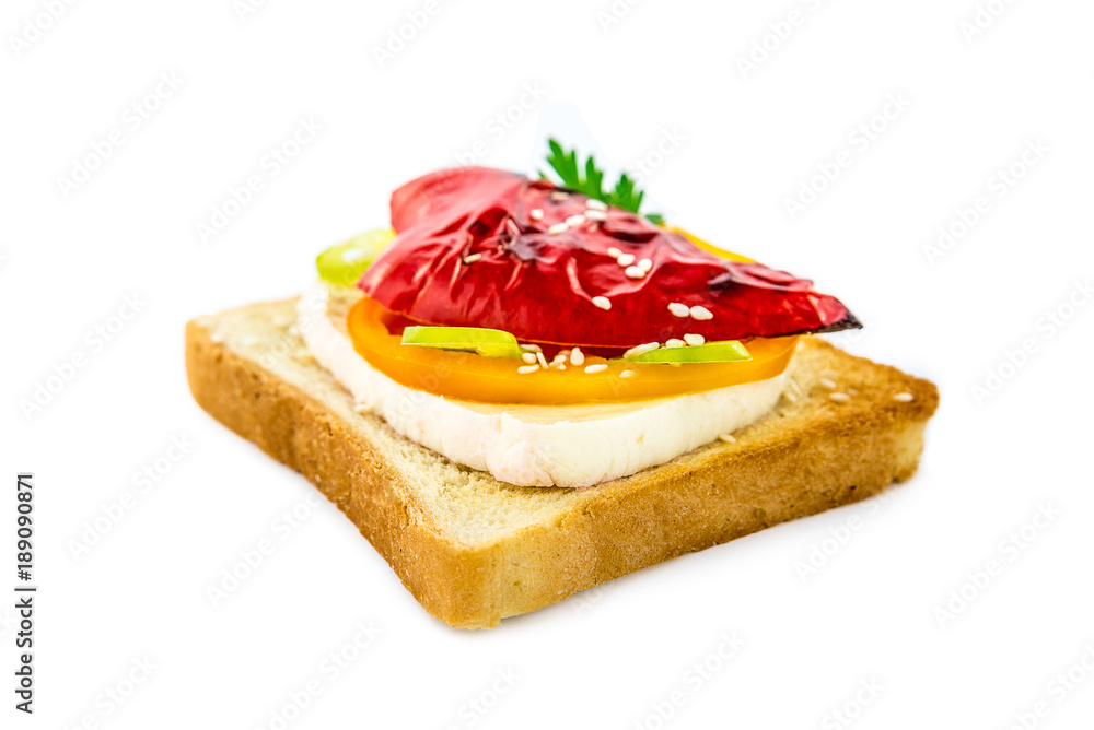 sandwich with radish and paprika isolated on white background
