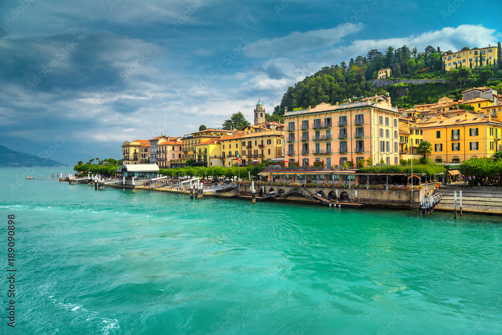 Famous town of lake Como with luxury buildings, Bellagio, Italy