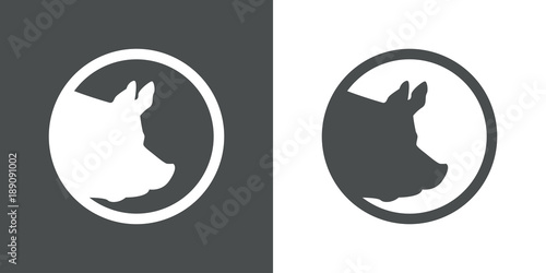 Icono plano cabeza cerdo en circulo gris y blanco