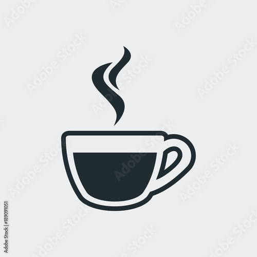 Icono plano cafe humeante en fondo gris