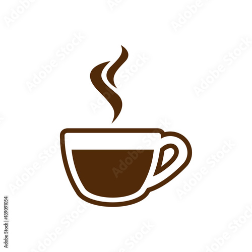 Icono plano cafe humeante marron en fondo blanco
