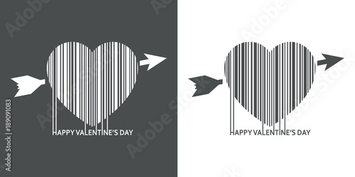 Icono plano codigo de barras HAPPY VALENTINES DAY con corazon gris y blanco