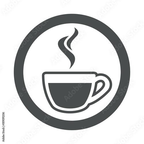Icono plano taza cafe humeante en circulo color gris