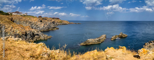 Coastal landscape banner, panorama - the rocky seashore, near city of Sozopol in Bulgaria