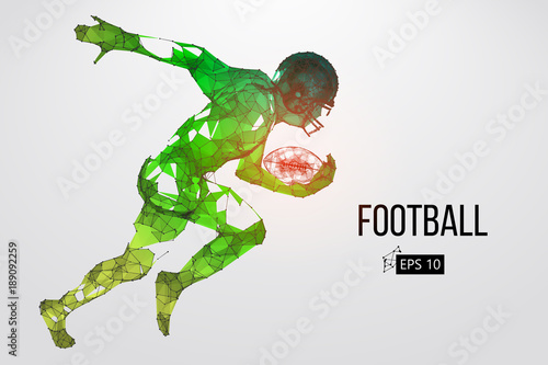 Silhouette of a football player. Dots, lines, triangles, text, color effects and background on a separate layers, color can be changed in one click. Vector illustration