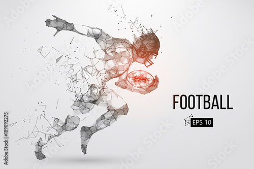 Silhouette of a football player. Dots, lines, triangles, text, color effects and background on a separate layers, color can be changed in one click. Vector illustration