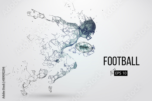 Silhouette of a football player. Dots, lines, triangles, text, color effects and background on a separate layers, color can be changed in one click. Vector illustration