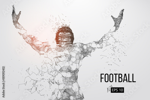 Silhouette of a football player. Dots, lines, triangles, text, color effects and background on a separate layers, color can be changed in one click. Vector illustration