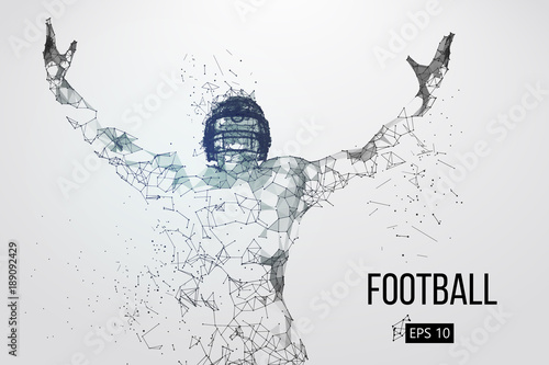 Silhouette of a football player. Dots, lines, triangles, text, color effects and background on a separate layers, color can be changed in one click. Vector illustration