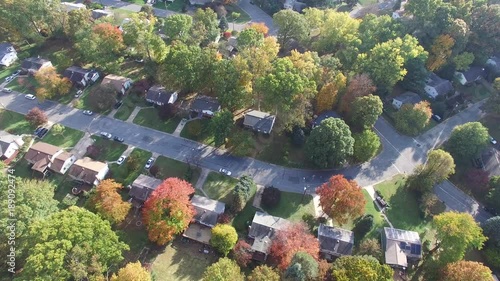 Suburban Aerial Fly Over in Autumn