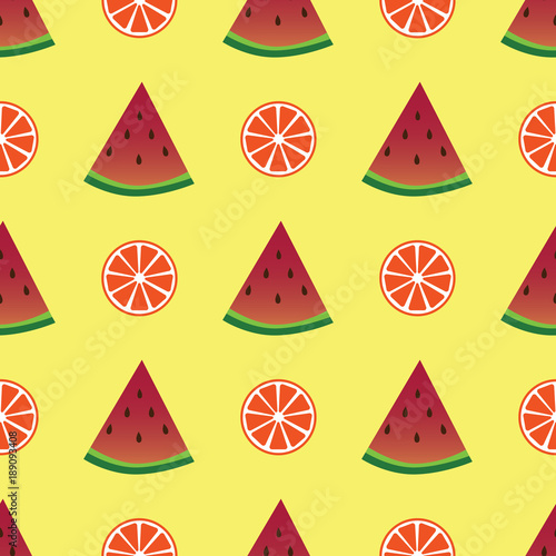Seamless pattern with orange and watermelon slices. Vector illustration