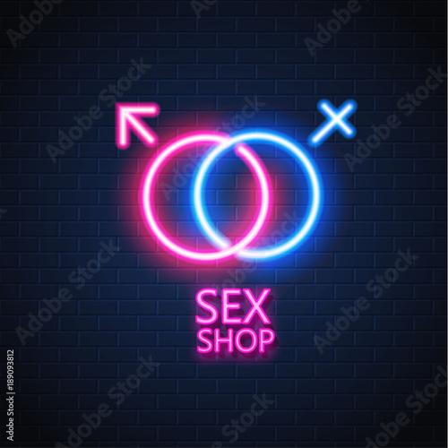 Vector sex shop neon sign gender man woman symbol
