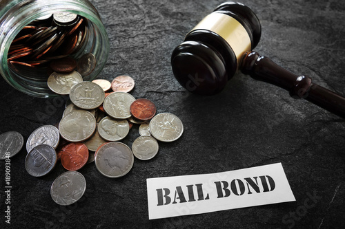 Bail Bond message with coins and gavel