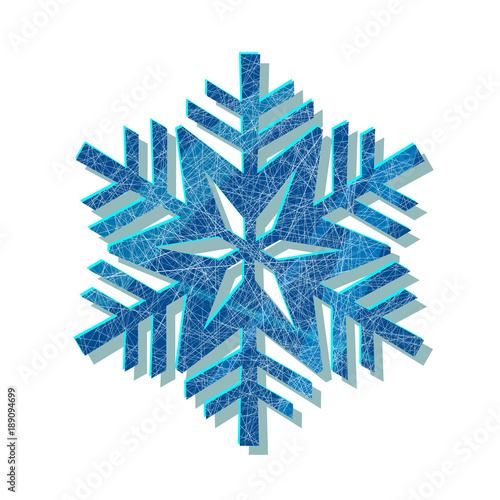 Snowflake blue logo with texture scratched with ice skates on white background