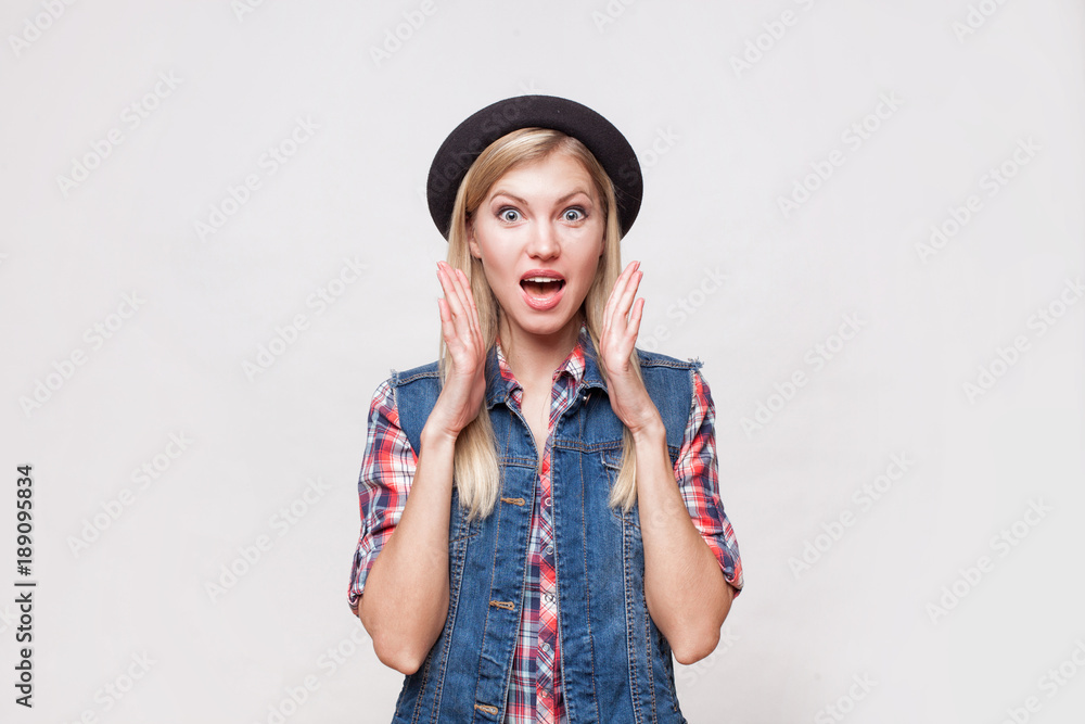 Closeup studio portrait of hipster young woman Closeup studio portrait of hipster young woman