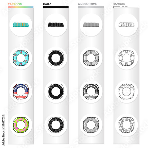 Multicolored swimming circle cartoon icons in set collection for design. Different lifebuoysvector symbol stock web illustration.