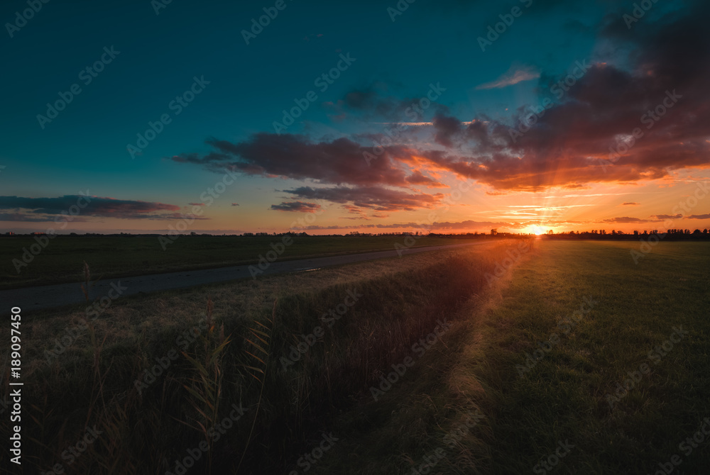 Dutch landscape at sunset