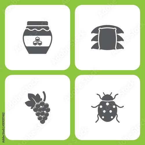 Vector Illustration Set Of Simple Farm and Garden Icons. Elements honey, sack, Grape, Ladybug