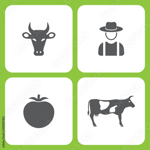 Vector Illustration Set Of Simple Farm and Garden Icons. Elements Cow, Farmer, Tomato,