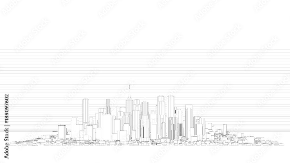 Obraz premium 3d rendering of a white city blueprint on a bright background