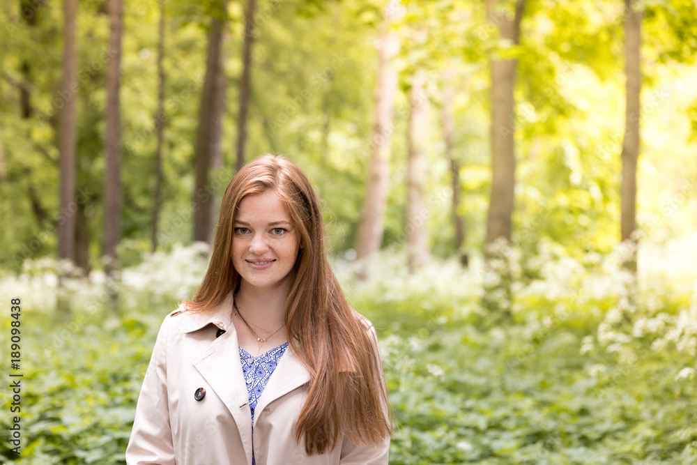 Happy girl in the green park. Life balance, harmony Happy girl in the green park. Life balance, harmony