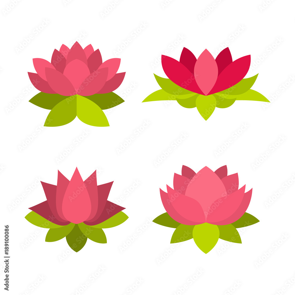 Fototapeta premium Lotus icon set, flat style