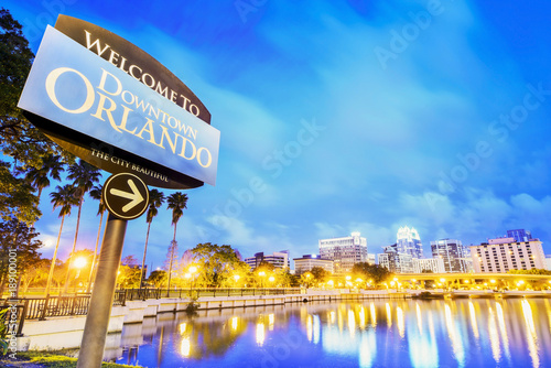 Downtown Orlando. City skyline. Located in Lake Eola Park, Orlando, Florida, USA. photo