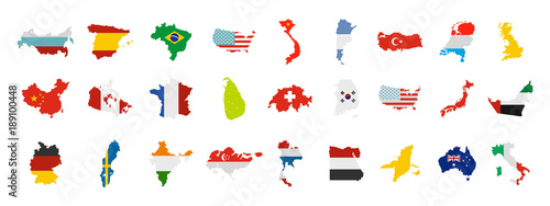 Landmark icon set, flat style