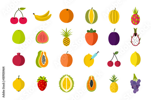 Fototapeta Naklejka Na Ścianę i Meble -  Fruits icon set, flat style