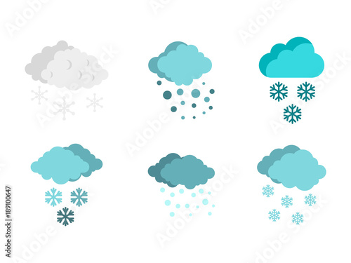 Snow cloud icon set, flat style