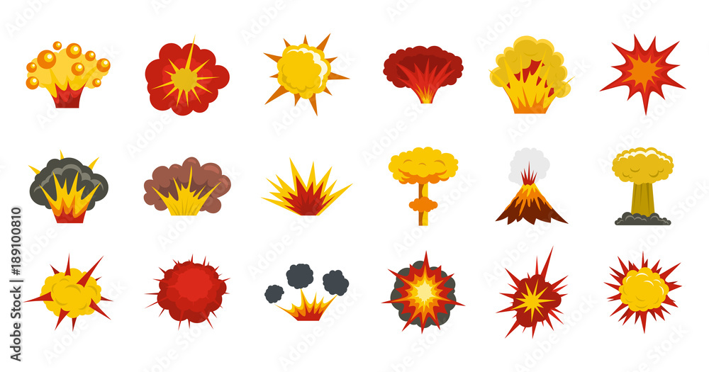 Explosion icon set, flat style Explosion icon set, flat style