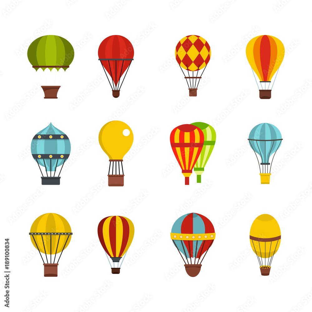Airballon icon set, flat style Airballon icon set, flat style