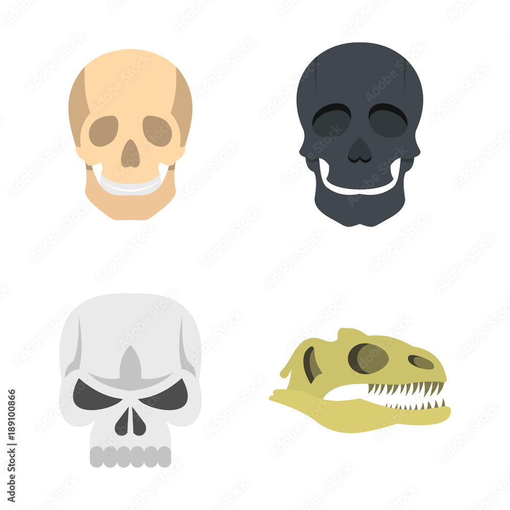 Skull icon set, flat style