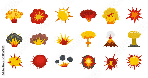 Explosion icon set, flat style