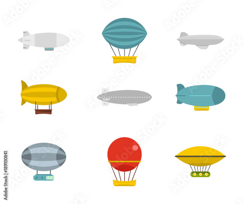 Airship icon set, flat style