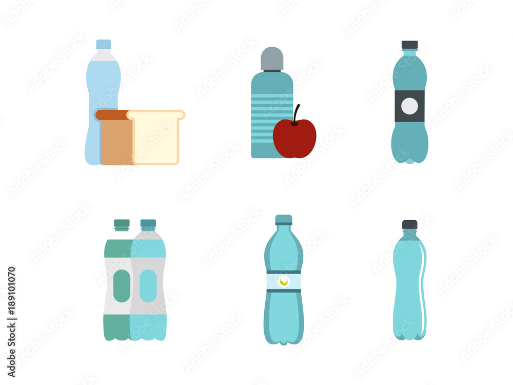 Water bottle icon set, flat style Water bottle icon set, flat style