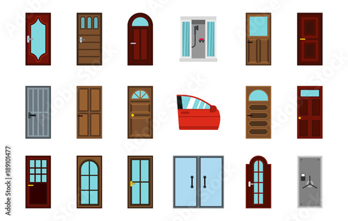 Door icon set, flat style