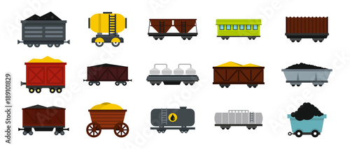 Wagon icon set, flat style