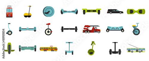 City transport icon set, flat style