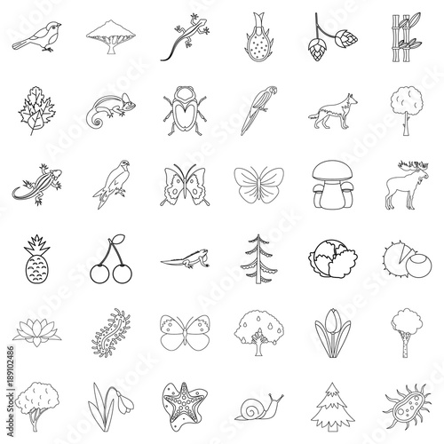 Live nature icons set, outline style