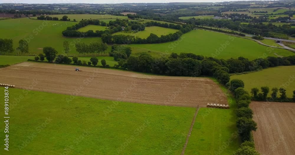 Aerial view of tractor on field Aerial view of tractor on field