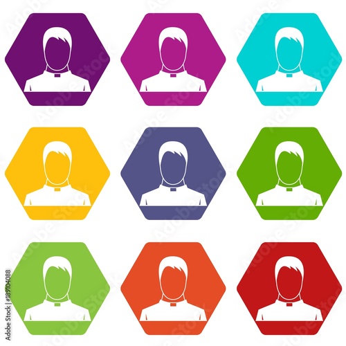 Priest icon set color hexahedron